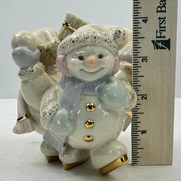 Vintage Set of 2 Lenox Snowmen Trio Skating by Candlelight Candle Holders Taper - Picture 11 of 16